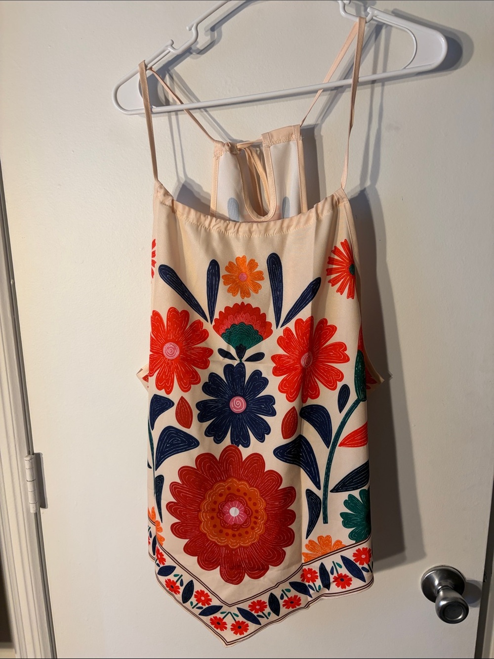 Floral Handkerchief Tank Top in Cream with Red & Navy Flowers